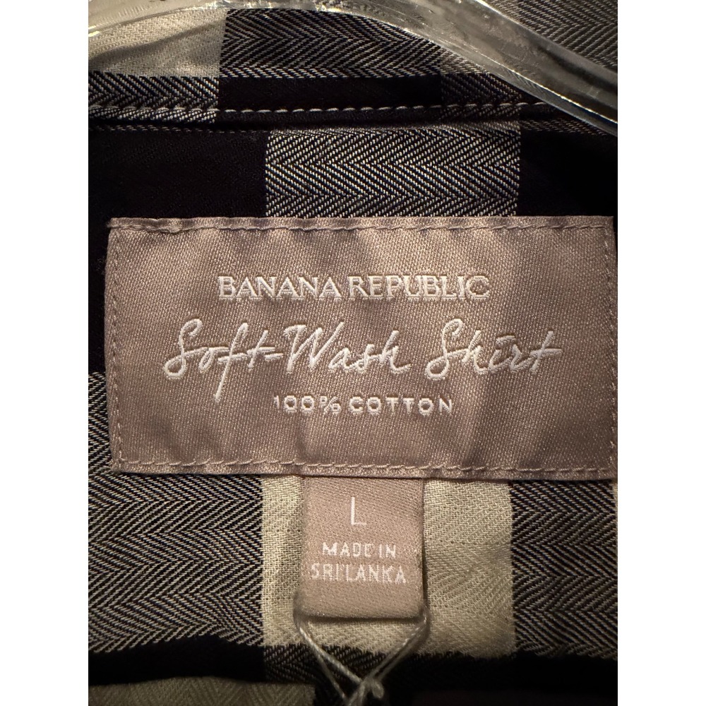 Banana Republic Soft-Wash Shirt Mens Large Black White Plaid Cotton Button Down - Picture 3 of 5